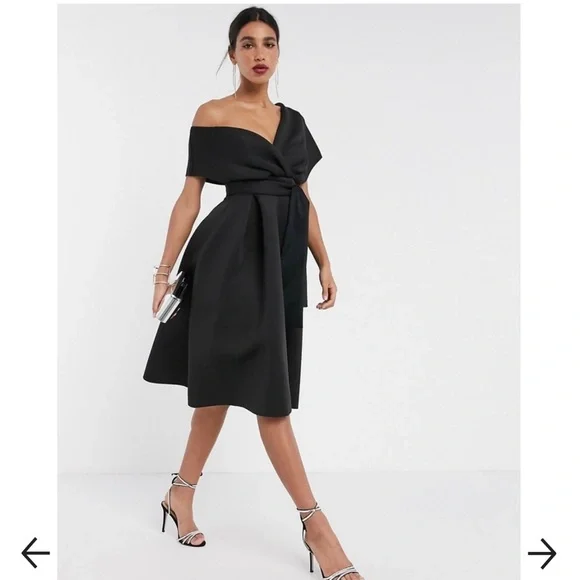 ASOS | Dresses | Asos Black Fallen Shoulder Dress New Wtags | Poshmark